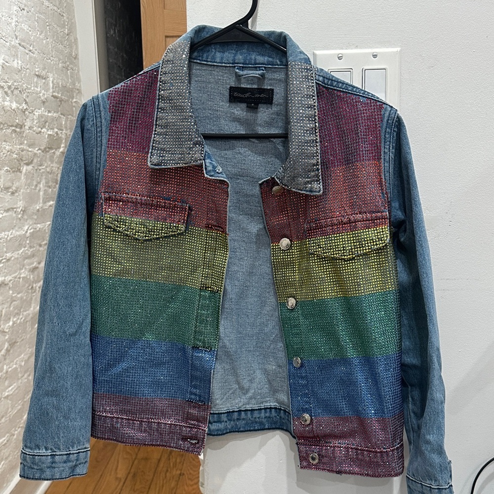 Colorful Denim Jacket with Rainbow Sequins